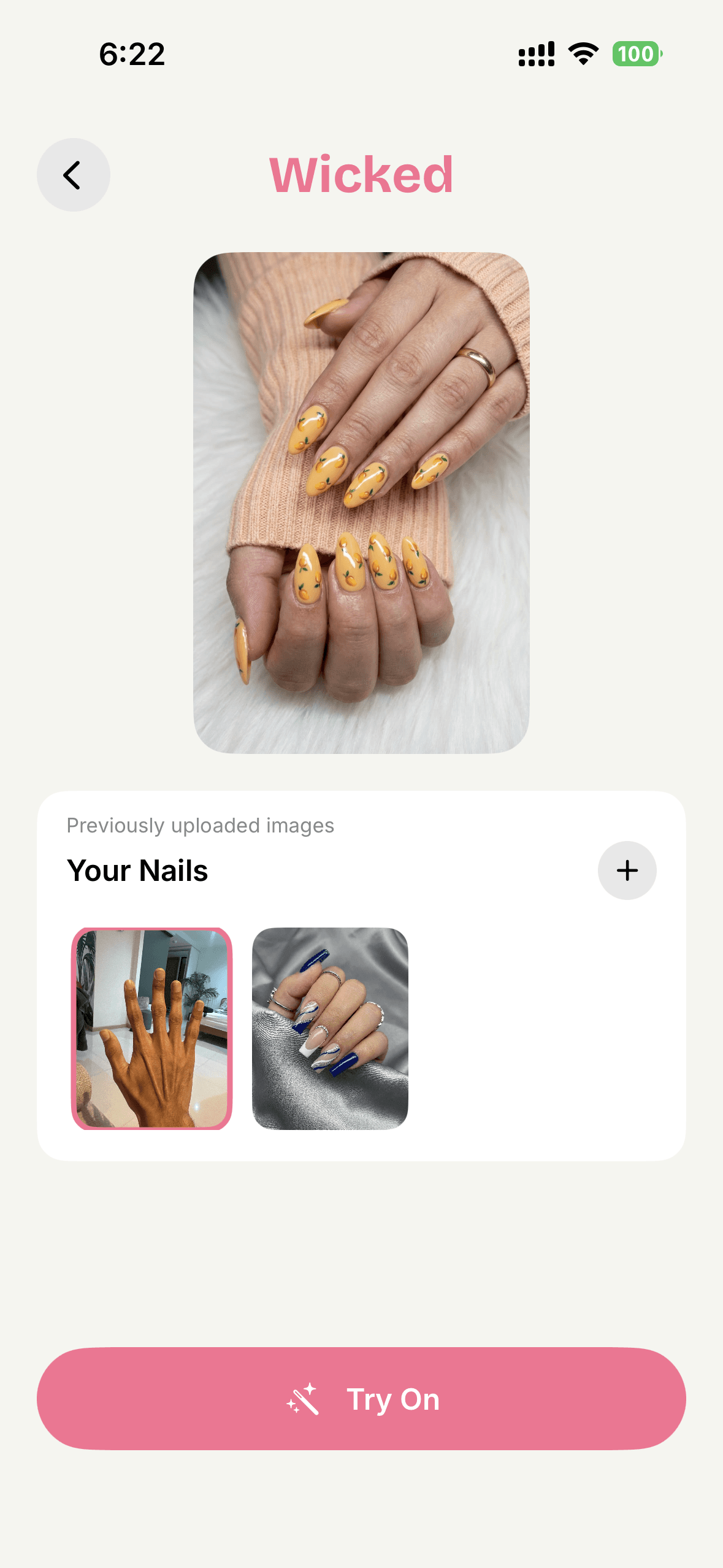 Wicked app AI try-on setup screen