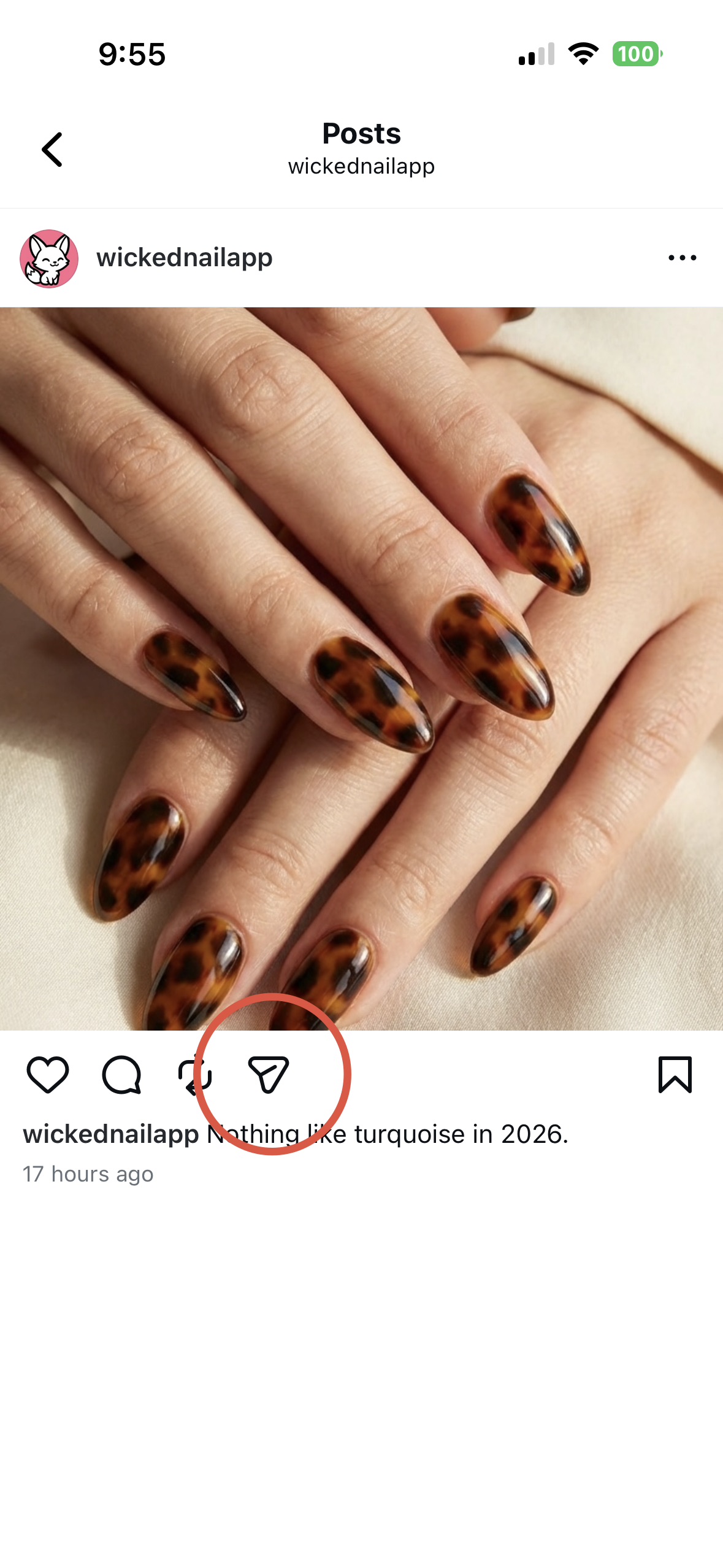 Instagram post with share button highlighted