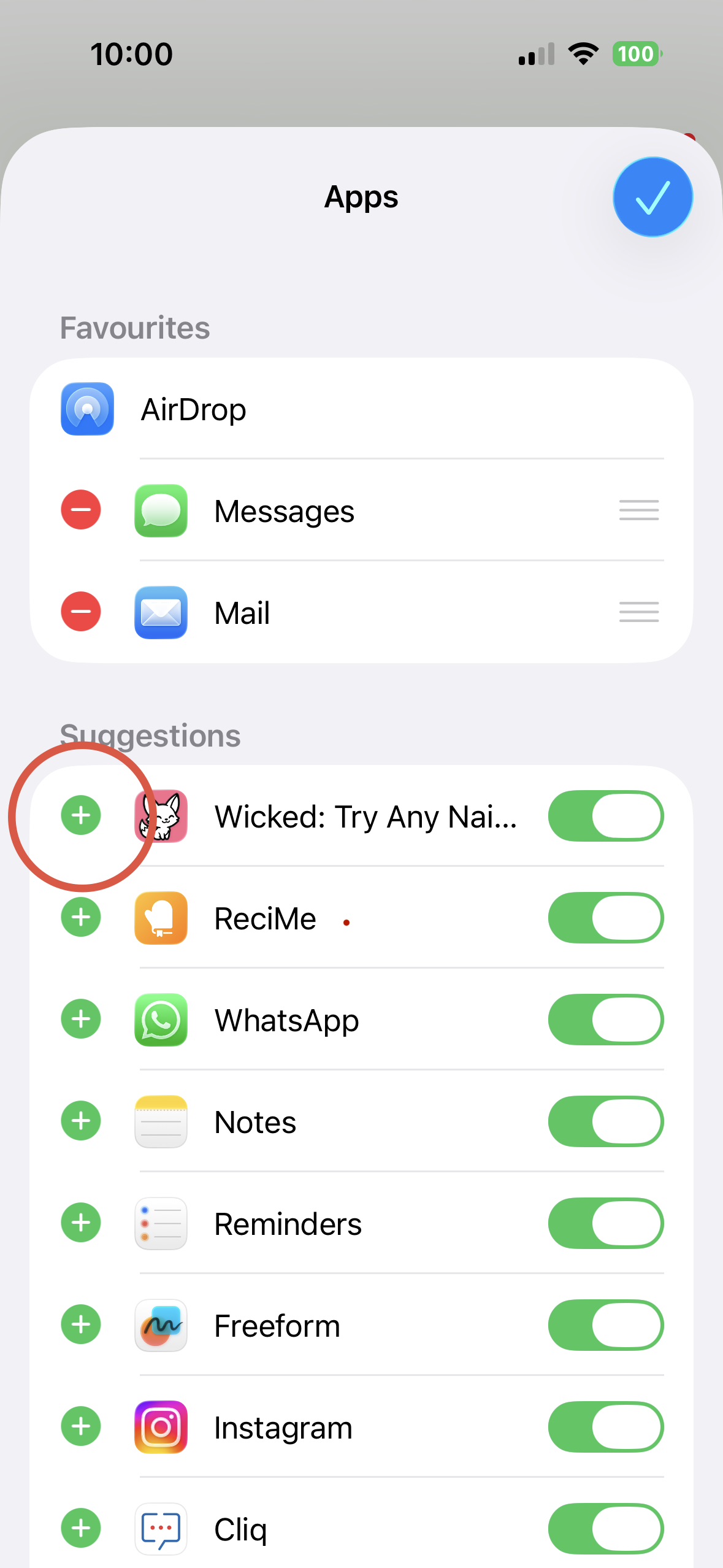 Tap plus button next to Wicked